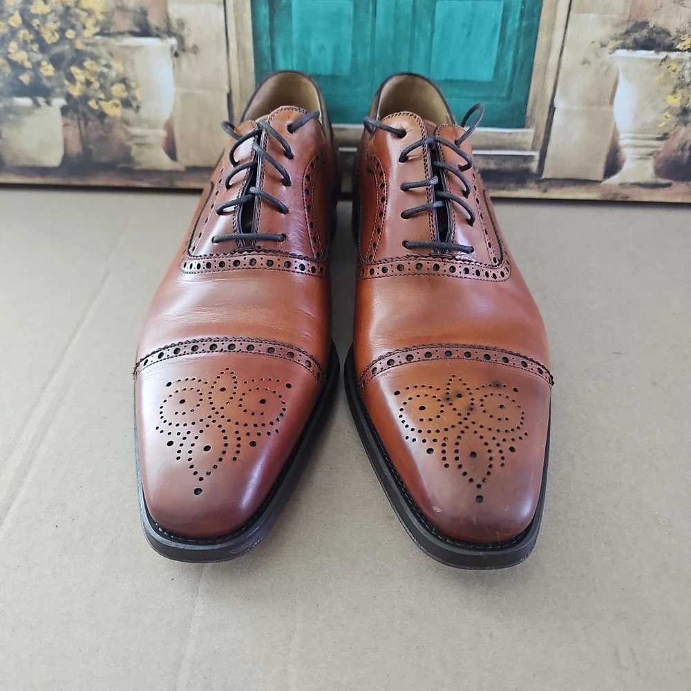Magnanni Brogue Derby Medallion Toe Oxford Cognac Mens Dress Shoes 10.5 M 13975